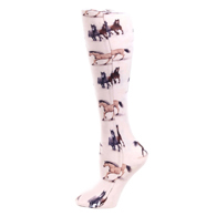 Celeste Stein Womens Compression Sock-Beige Horses